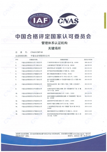 中國(guó)合格評(píng)定國(guó)家認(rèn)可委員會(huì)(CNAS)認(rèn)可證書附件(分支機(jī)構(gòu)-1)